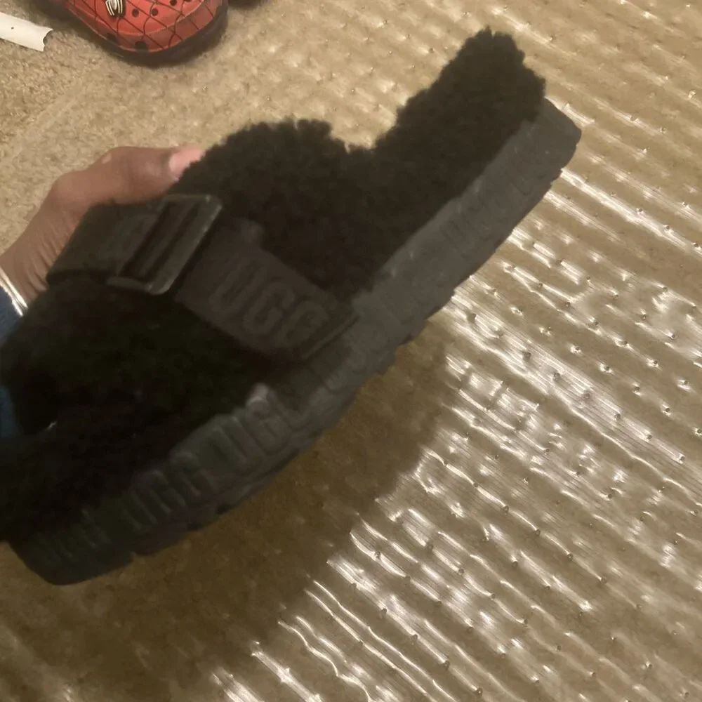 Ugg Fluffita Slide Slippers Womens 8 Black Sherpa Platform Slippers Shearling